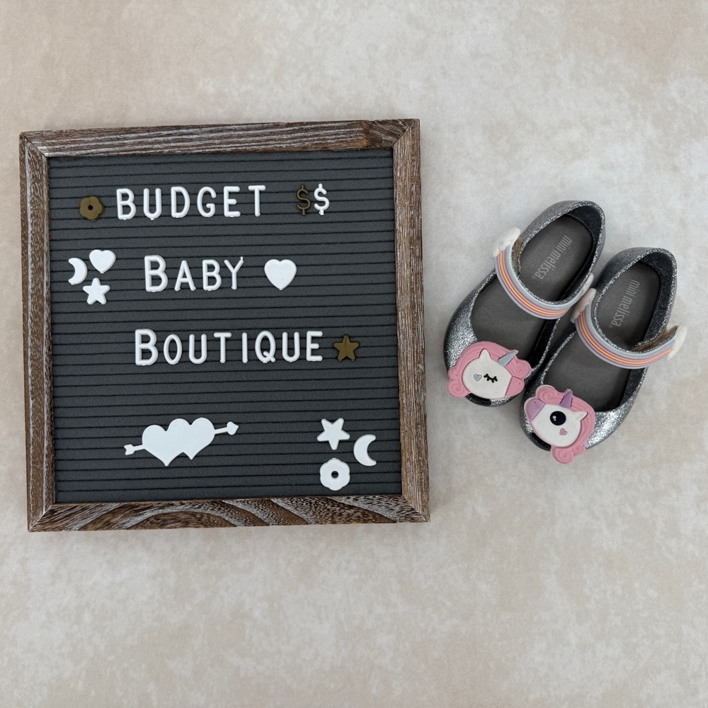 Mini Melissa Silver Glitter Unicorn Mary Jane Shoes with Pink Accents